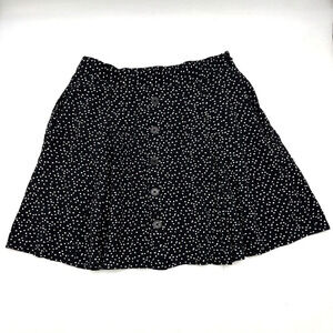 ModCloth Black White Polka Dot Elastic Waist A-Line Button Front Skirt M 14x16.5